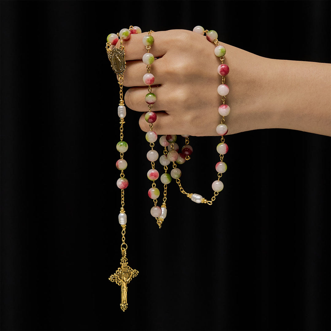 Christianartworkshop Vibrant Tourmaline Rosary with Golden Chain & Christ Crucifix - image 2