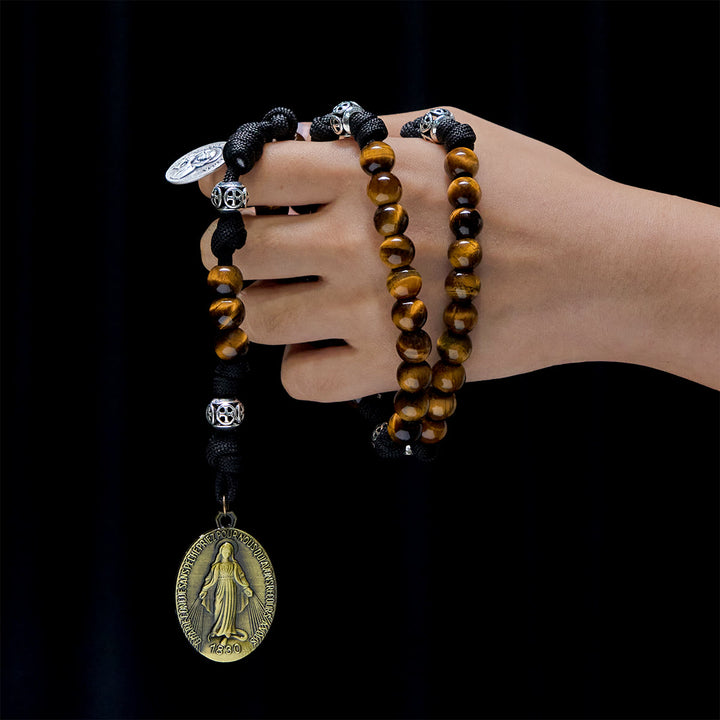 Christianartworkshop Our Lady-Centered Paracord Rosary: Tiger Eye Beads & Timeless Medal Grace - Tiger Eye Stone - image 0