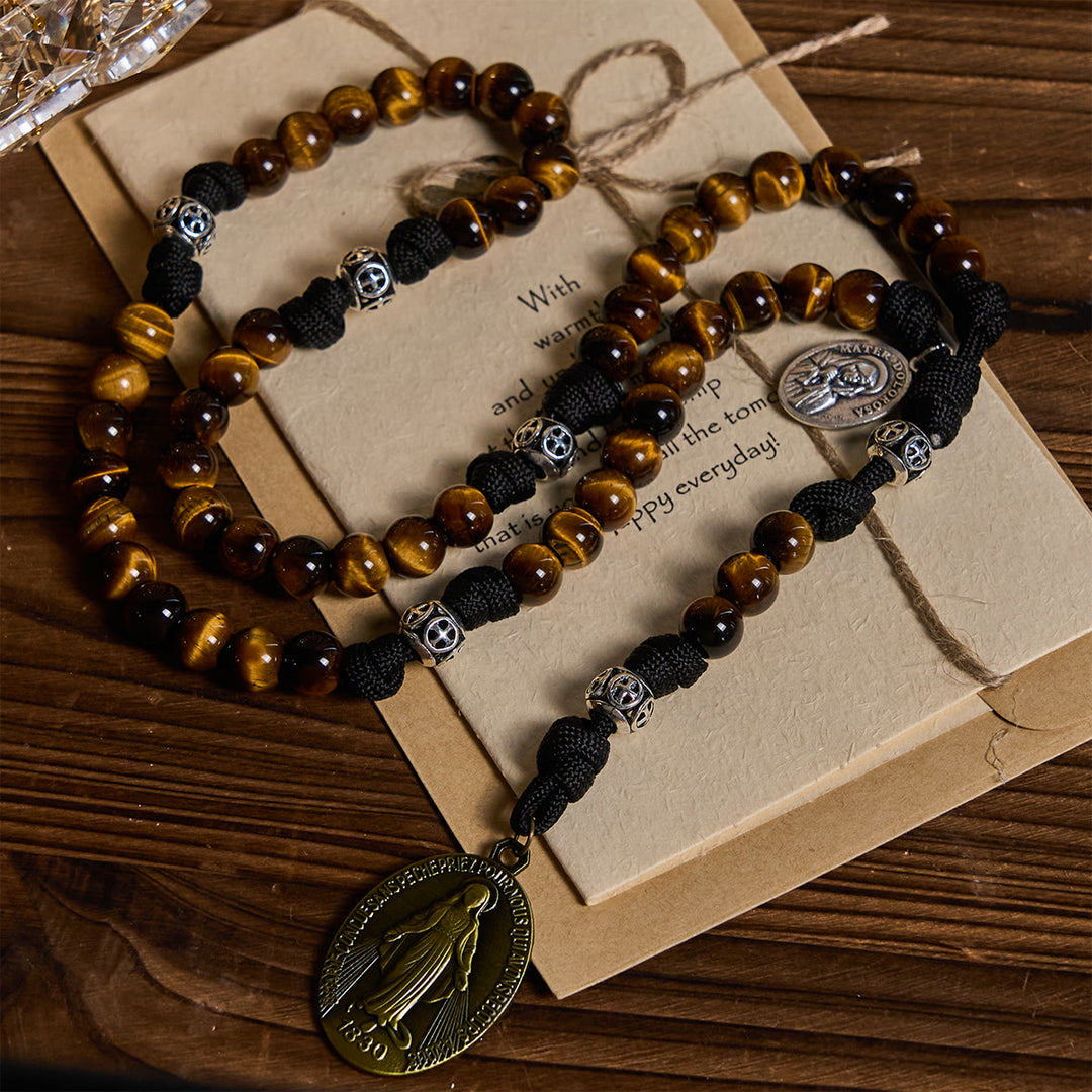 Christianartworkshop Our Lady-Centered Paracord Rosary: Tiger Eye Beads & Timeless Medal Grace - image 1