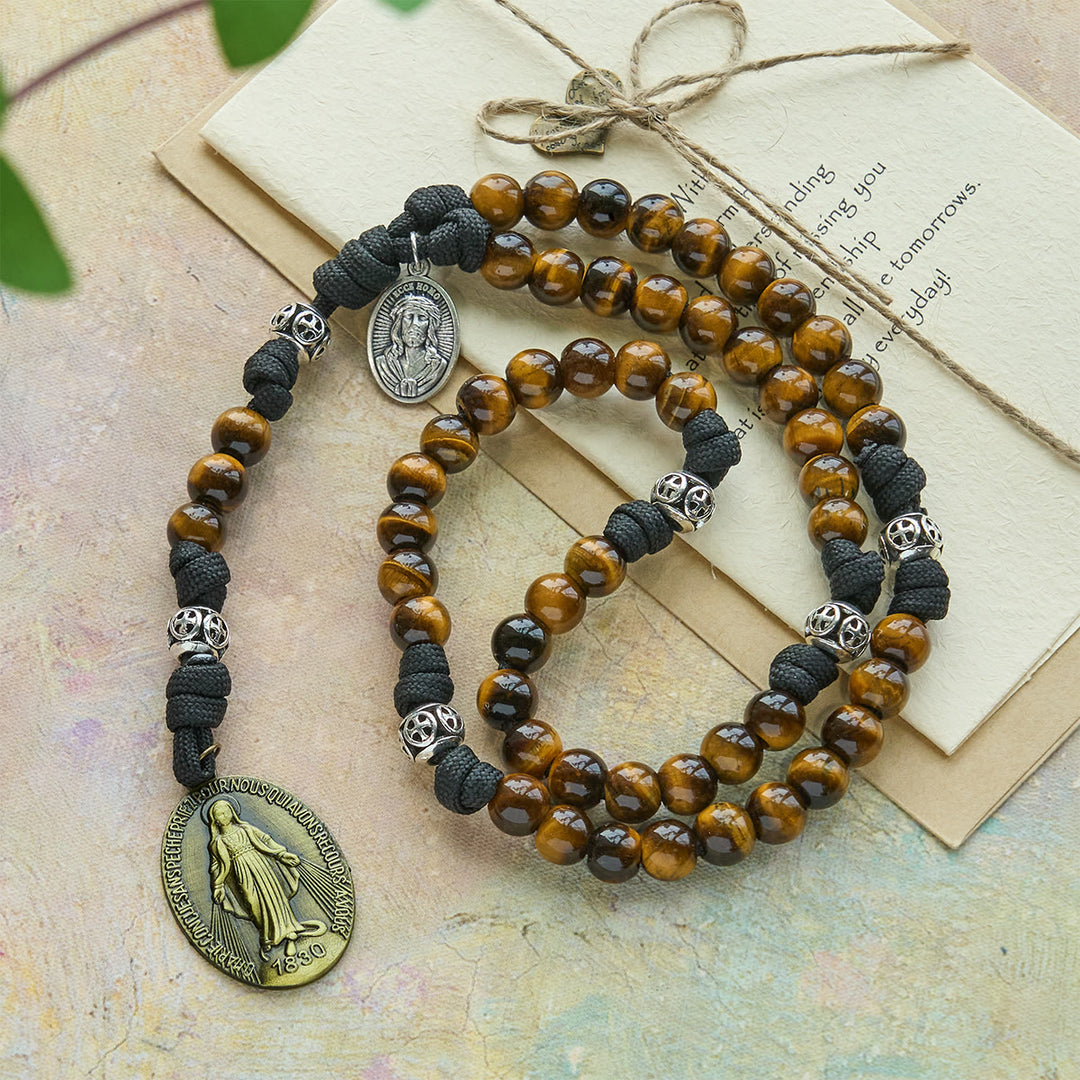 Christianartworkshop Our Lady-Centered Paracord Rosary: Tiger Eye Beads & Timeless Medal Grace - image 5