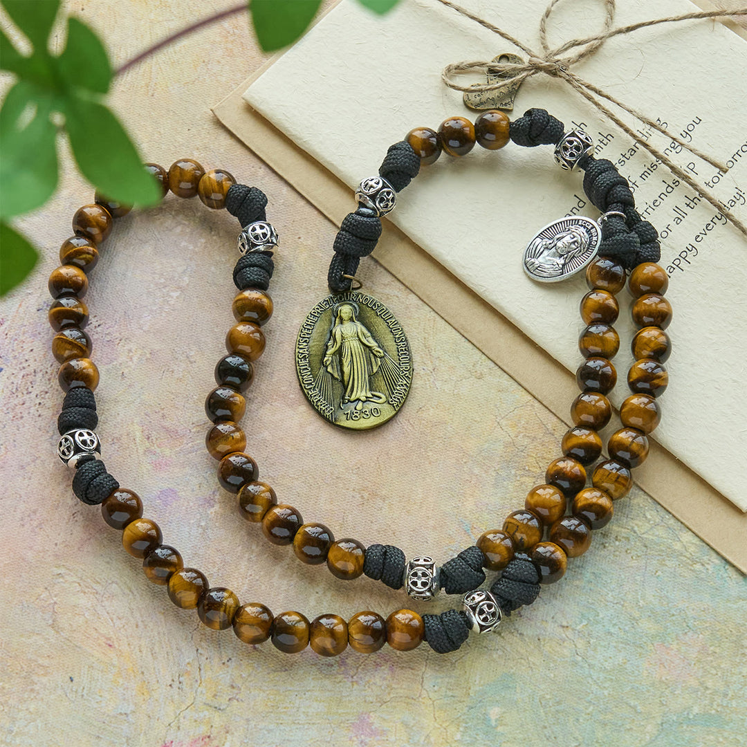 Christianartworkshop Our Lady-Centered Paracord Rosary: Tiger Eye Beads & Timeless Medal Grace - image 4