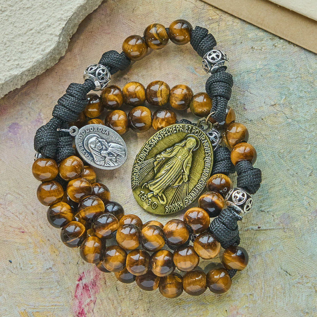 Christianartworkshop Our Lady-Centered Paracord Rosary: Tiger Eye Beads & Timeless Medal Grace - image 6