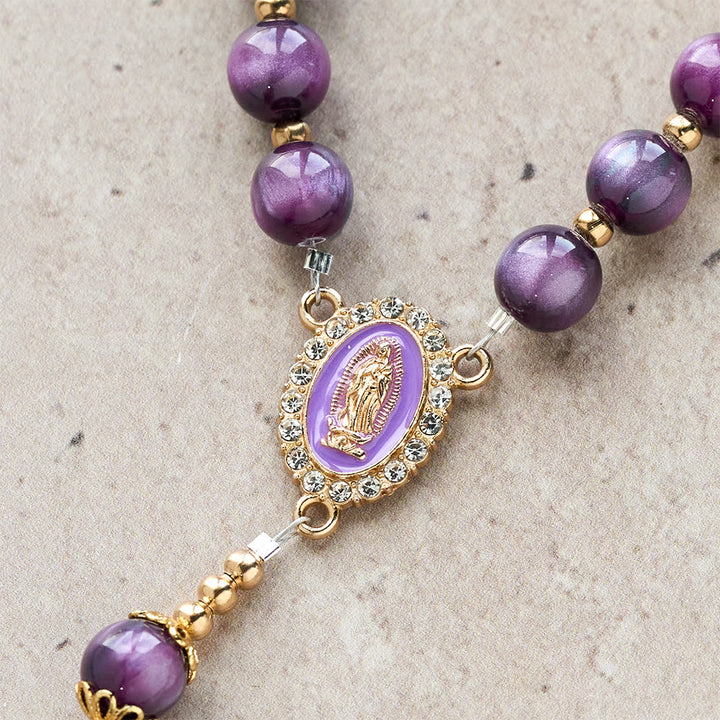Christianartworkshop Canvas-Style Shimmery Purple Rosary with Our Lady: Gilded Faith Devotion - image 8