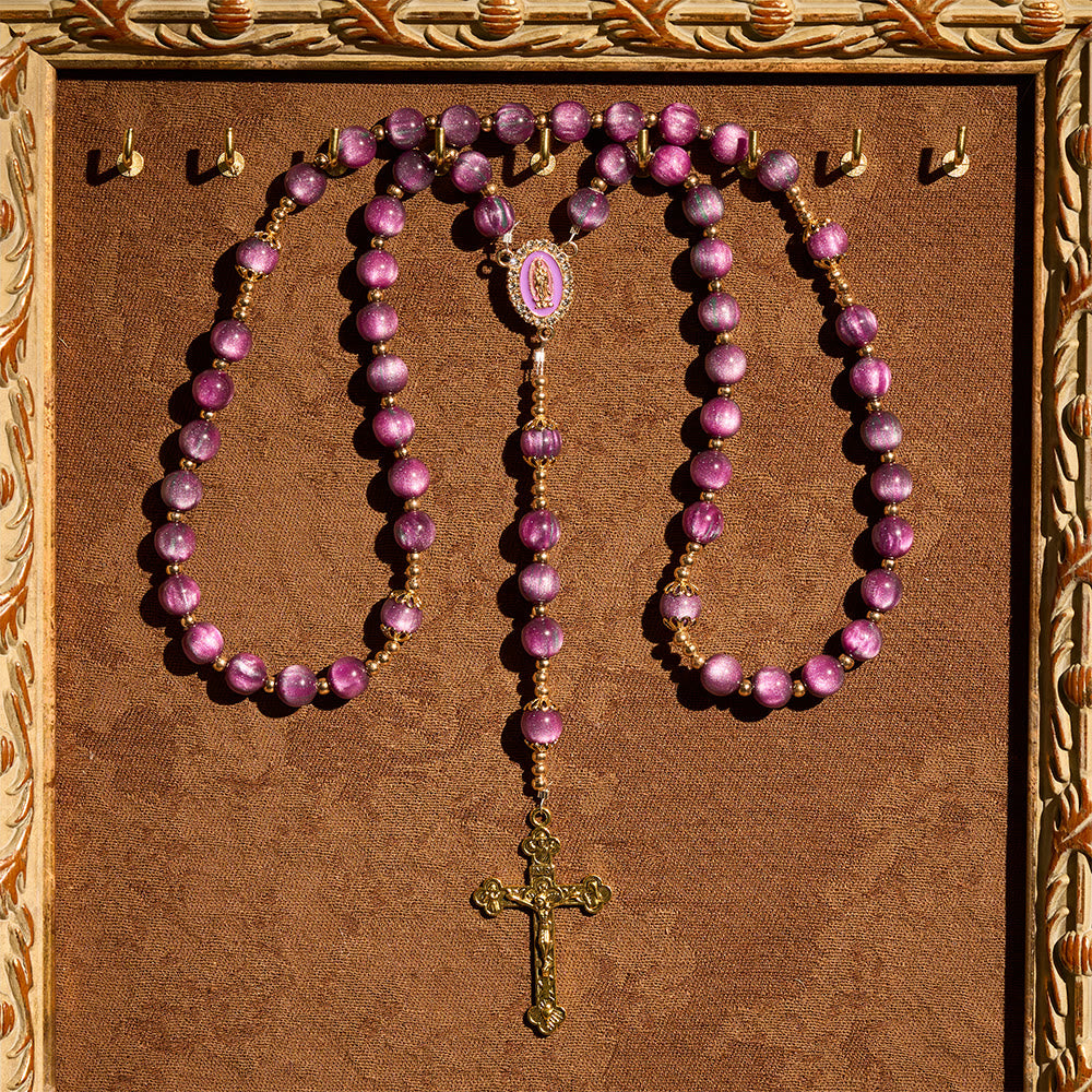 Christianartworkshop Canvas-Style Shimmery Purple Rosary with Our Lady: Gilded Faith Devotion - image 2