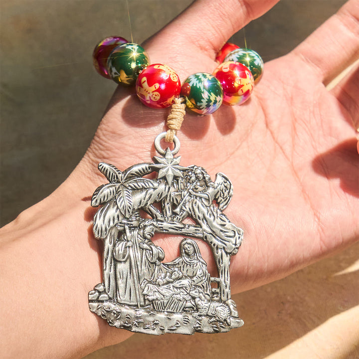 Christianartworkshop 3-Style Christmas Holy Nativity Pocket Rosary: Christmas Shimmer Beads & Unique Birth Scene Pendants - Nativity Medal - C - image 3
