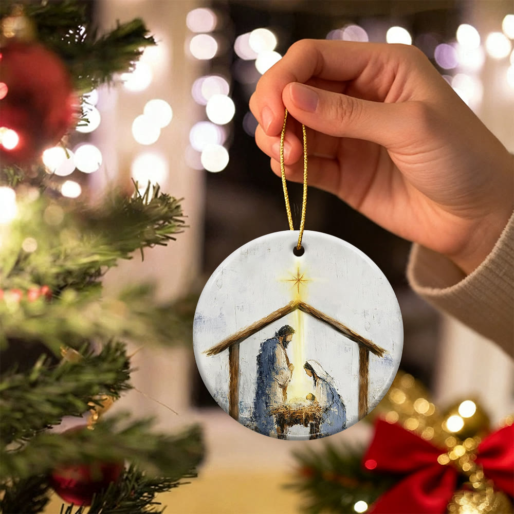 Christianartworkshop Warm Nativity Stable Ornament: Faith & Comfort Reminder for Christmas Trees - image 1