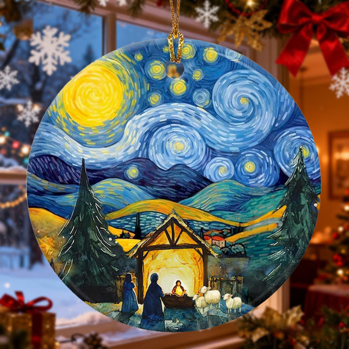 Christianartworkshop Starry Night Nativity Ornament: Faith & Artistic Warmth Reminder for Christmas Trees - image 2