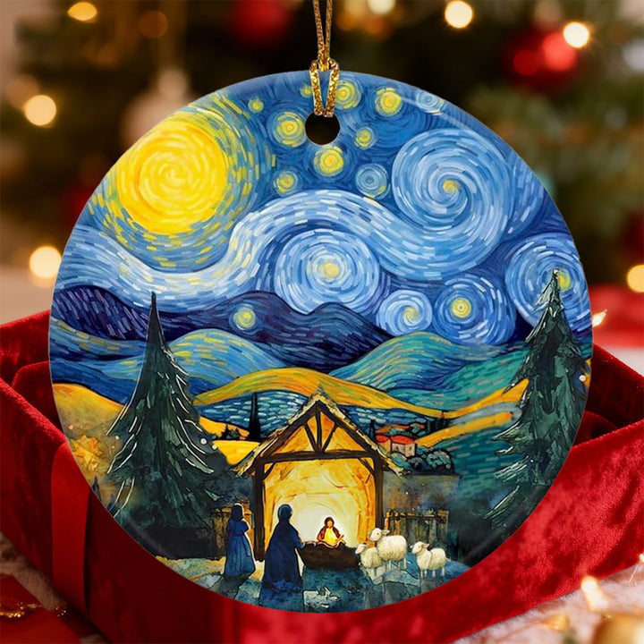 Christianartworkshop Starry Night Nativity Ornament: Faith & Artistic Warmth Reminder for Christmas Trees - image 4