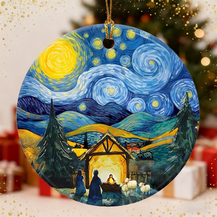 Christianartworkshop Starry Night Nativity Ornament: Faith & Artistic Warmth Reminder for Christmas Trees - Acrylic - image 0