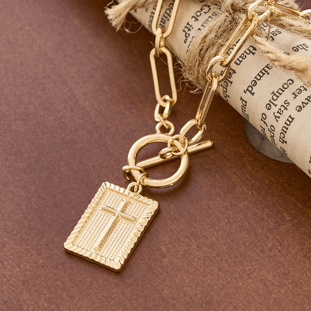 Christianartworkshop Cross Tag Necklace: Daily Reminder of Faith & Artistic Craft for Believers - Golden - image 0