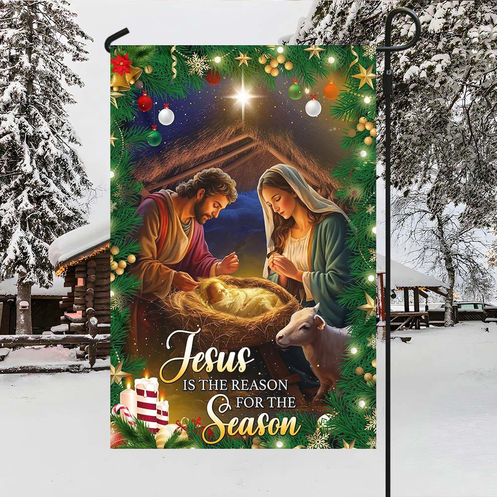 Christianartworkshop Jesus Is the Reason Nativity Garden Flag: Faith & Joy Reminder for Yards - A - 90×150cm (3×5 ft.) - image 0