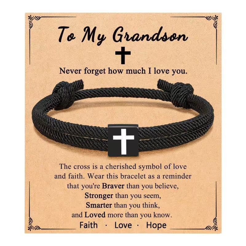 Christianartworkshop Milano Rope Cross Bracelet with Gift Card: Thoughtful Blessing for Baptism & Milestones - To My Grandson - image 18