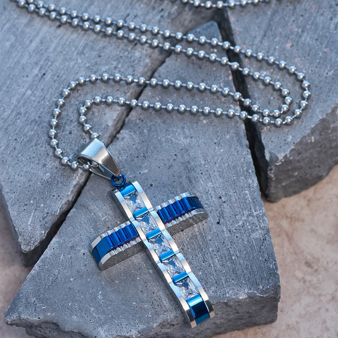Christianartworkshop 4-Color Alloy Zircon Cross Necklace: Small Daily Faith Token for Personal Style - Blue - image 0