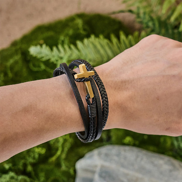 Christianartworkshop Tri - Color Stainless Steel Cross & Braided Leather Fashion Bracelet - image 7