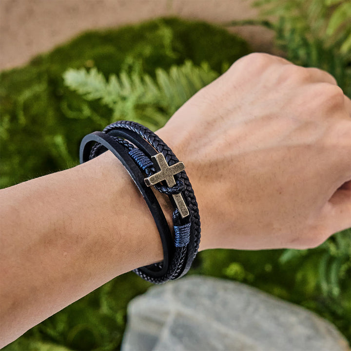 Christianartworkshop Tri - Color Stainless Steel Cross & Braided Leather Fashion Bracelet - image 15