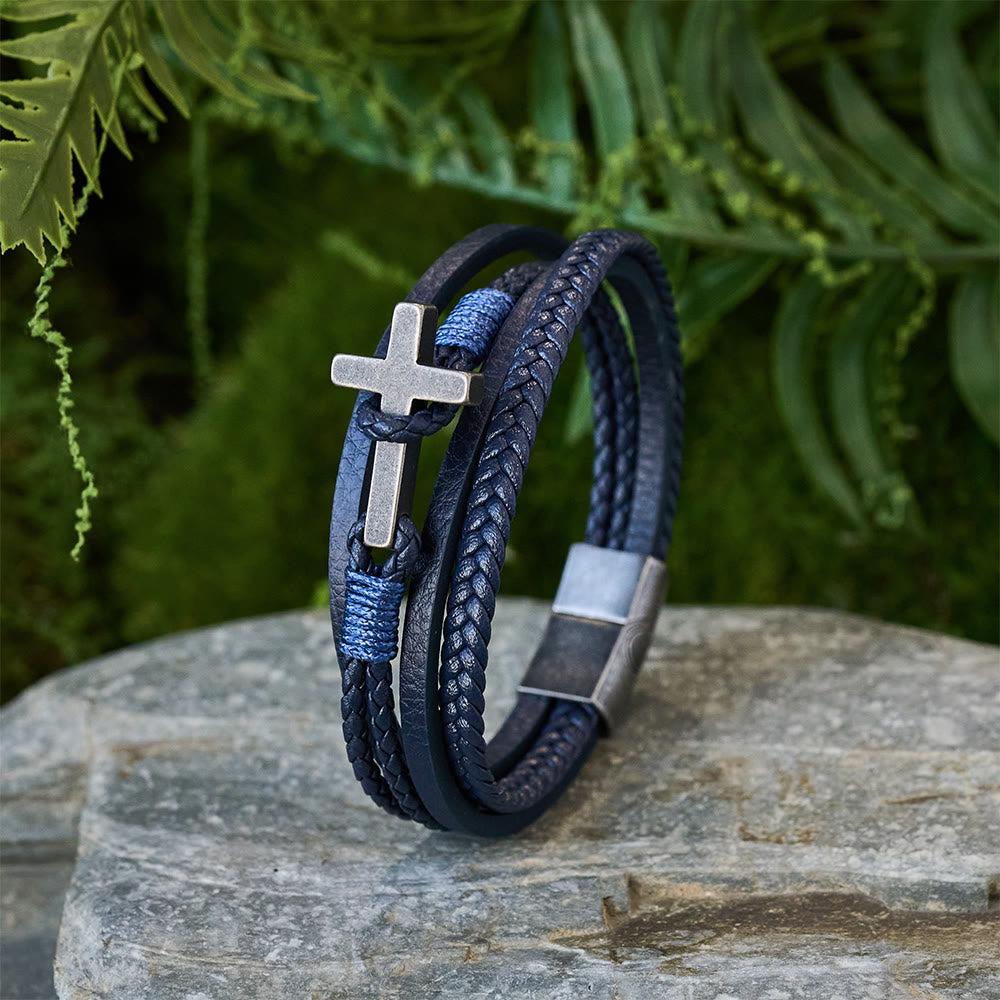 Christianartworkshop Tri - Color Stainless Steel Cross & Braided Leather Fashion Bracelet - image 17