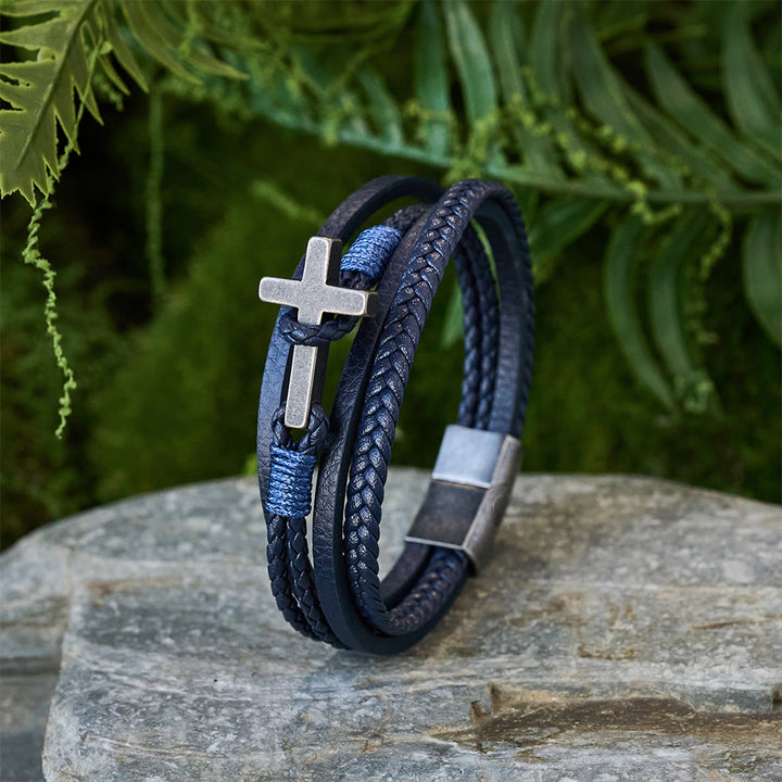 Christianartworkshop Tri - Color Stainless Steel Cross & Braided Leather Fashion Bracelet - image 17