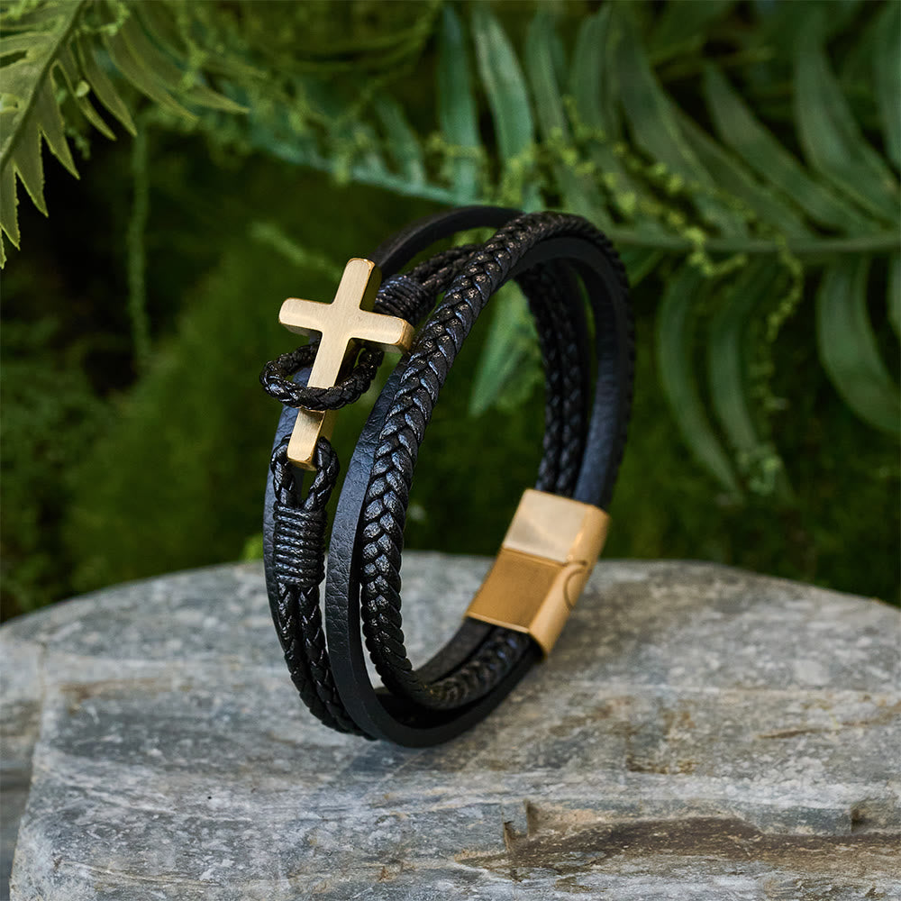 Christianartworkshop Tri - Color Stainless Steel Cross & Braided Leather Fashion Bracelet - image 8