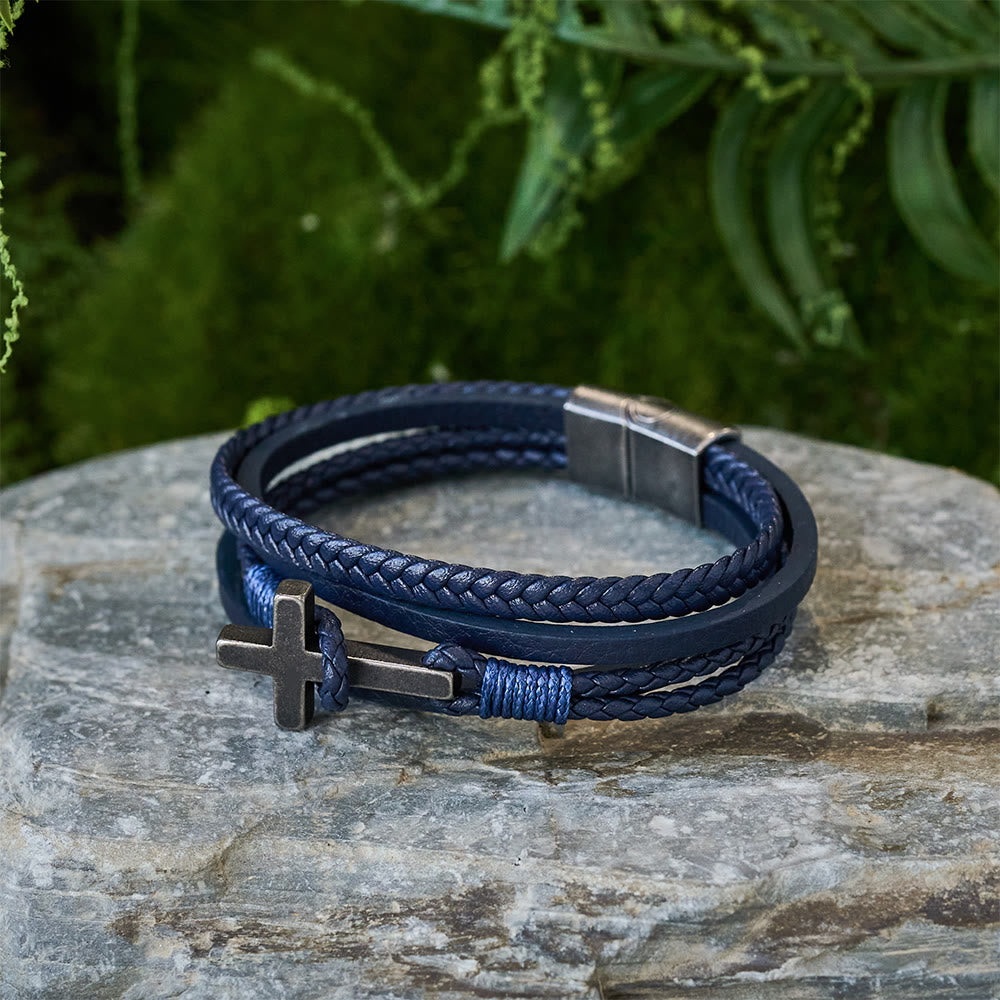 Christianartworkshop Tri - Color Stainless Steel Cross & Braided Leather Fashion Bracelet - image 18