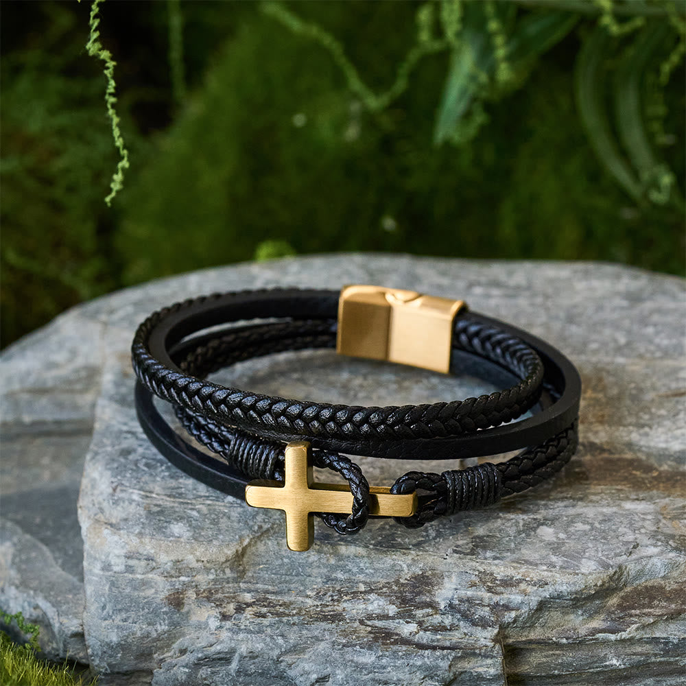 Christianartworkshop Tri - Color Stainless Steel Cross & Braided Leather Fashion Bracelet - image 9