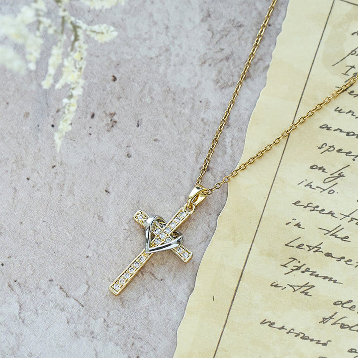 Christianartworkshop Dual - Tone Heart & Cross Necklace with Zircons: Fusion of Love and Faith - image 12