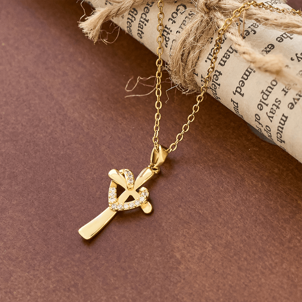 Christianartworkshop Dual - Tone Heart & Cross Necklace with Zircons: Fusion of Love and Faith - image 6