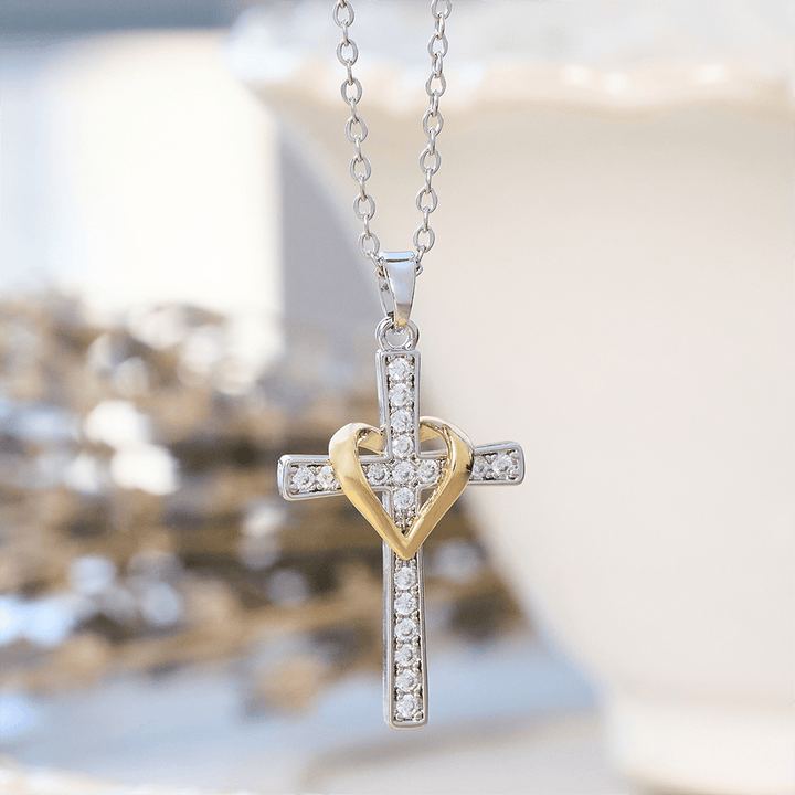 Christianartworkshop Dual - Tone Heart & Cross Necklace with Zircons: Fusion of Love and Faith - Silver Cross with Golden Heart - image 14