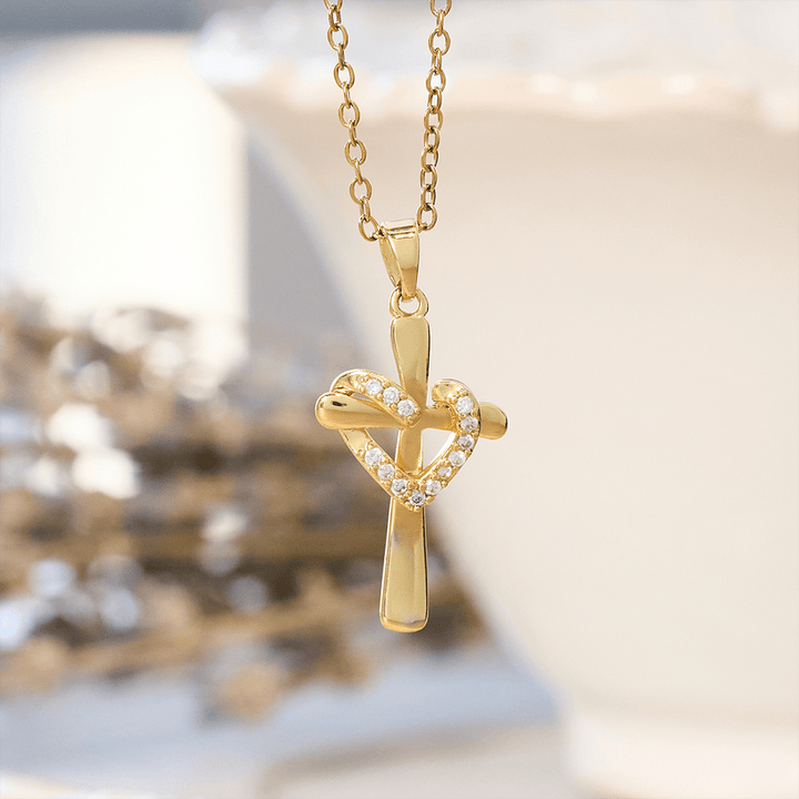 Christianartworkshop Dual - Tone Heart & Cross Necklace with Zircons: Fusion of Love and Faith - Golden Cross with Golden Heart - image 5