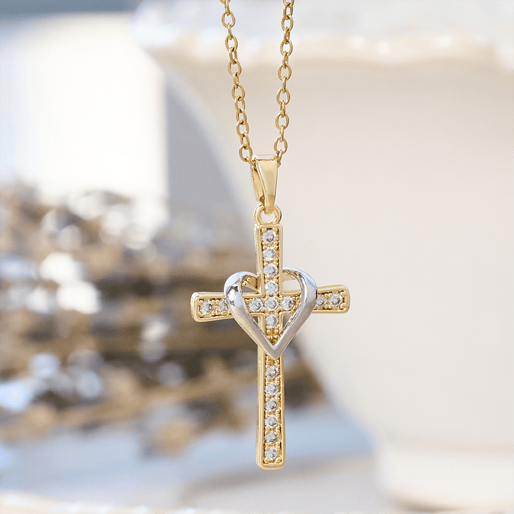 Christianartworkshop Dual - Tone Heart & Cross Necklace with Zircons: Fusion of Love and Faith - Golden Cross with Silver Heart - image 10