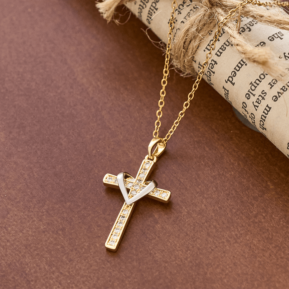 Christianartworkshop Dual - Tone Heart & Cross Necklace with Zircons: Fusion of Love and Faith - image 11
