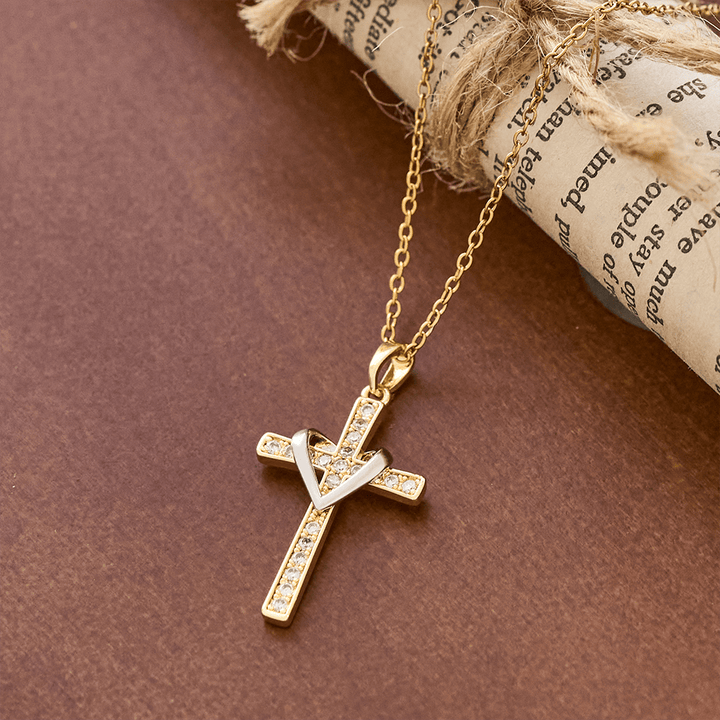 Christianartworkshop Dual - Tone Heart & Cross Necklace with Zircons: Fusion of Love and Faith - image 11