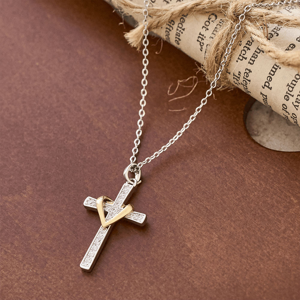 Christianartworkshop Dual - Tone Heart & Cross Necklace with Zircons: Fusion of Love and Faith - image 15