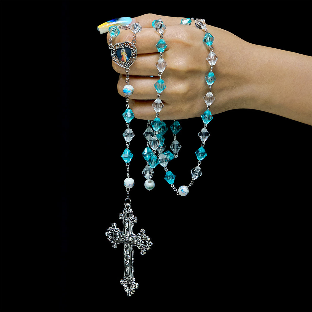Christianartworkshop Blessed Aqua & White Devotion Rosary with Our Lady Heart Charm: Merge Light and Faith - image 1