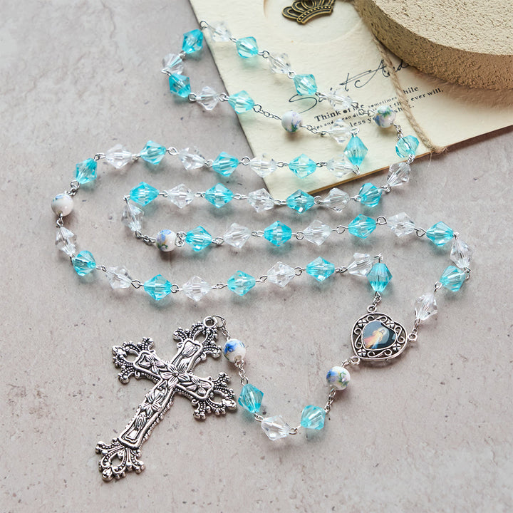 Christianartworkshop Blessed Aqua & White Devotion Rosary with Our Lady Heart Charm: Merge Light and Faith - image 4