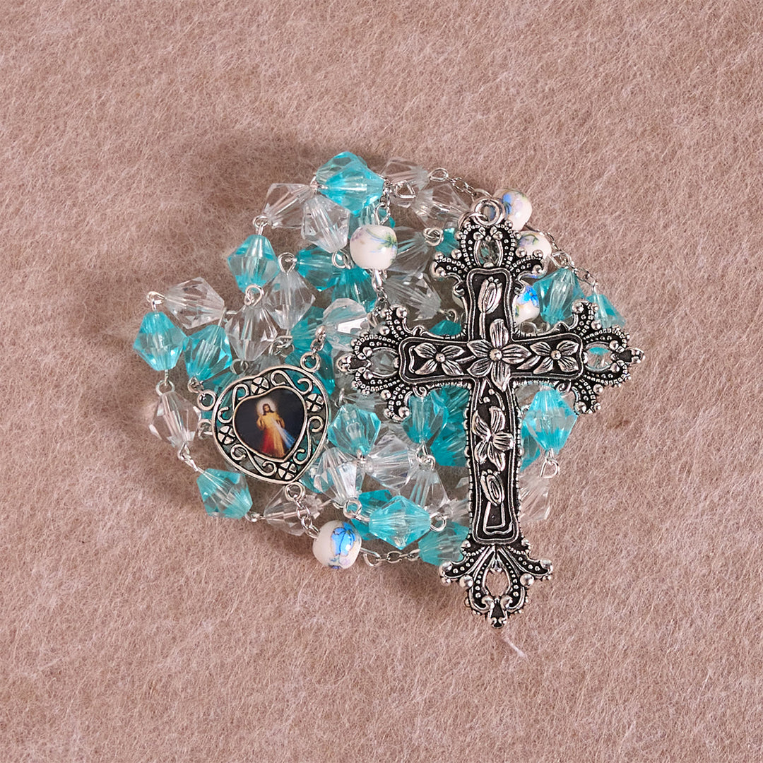 Christianartworkshop Blessed Aqua & White Devotion Rosary with Our Lady Heart Charm: Merge Light and Faith - image 3