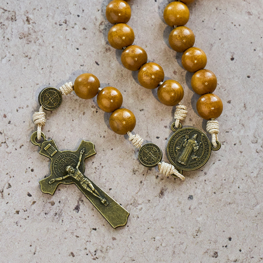 Christianartworkshop Blessed St. Benedict Guardian Rosary: Peach Wood Beads & Holy Crucifix - image 10