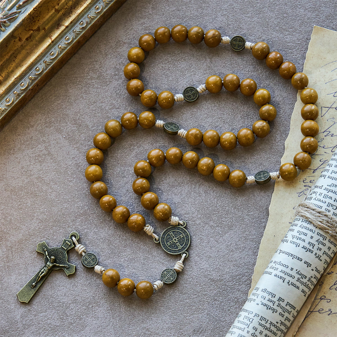 Christianartworkshop Blessed St. Benedict Guardian Rosary: Peach Wood Beads & Holy Crucifix - image 8