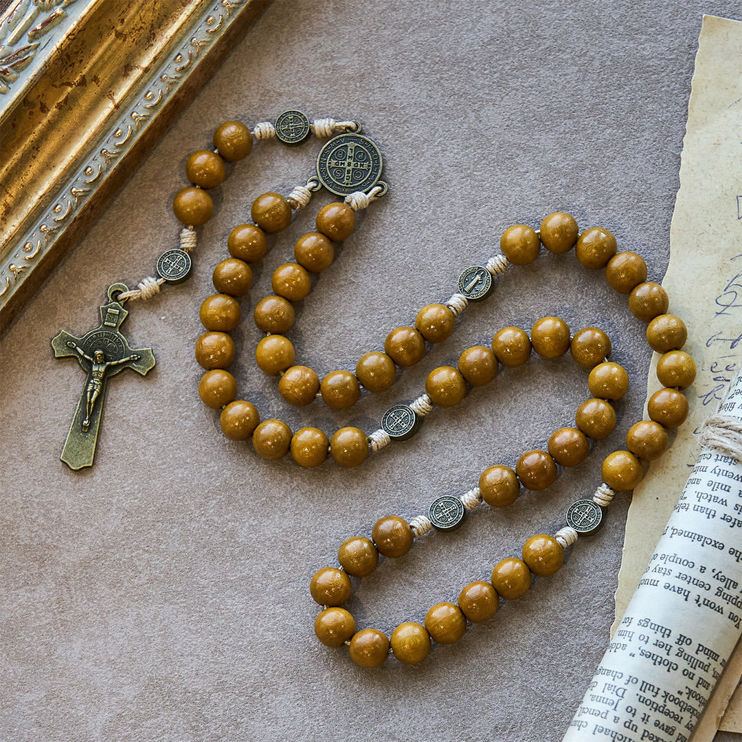 Christianartworkshop Blessed St. Benedict Guardian Rosary: Peach Wood Beads & Holy Crucifix - image 7