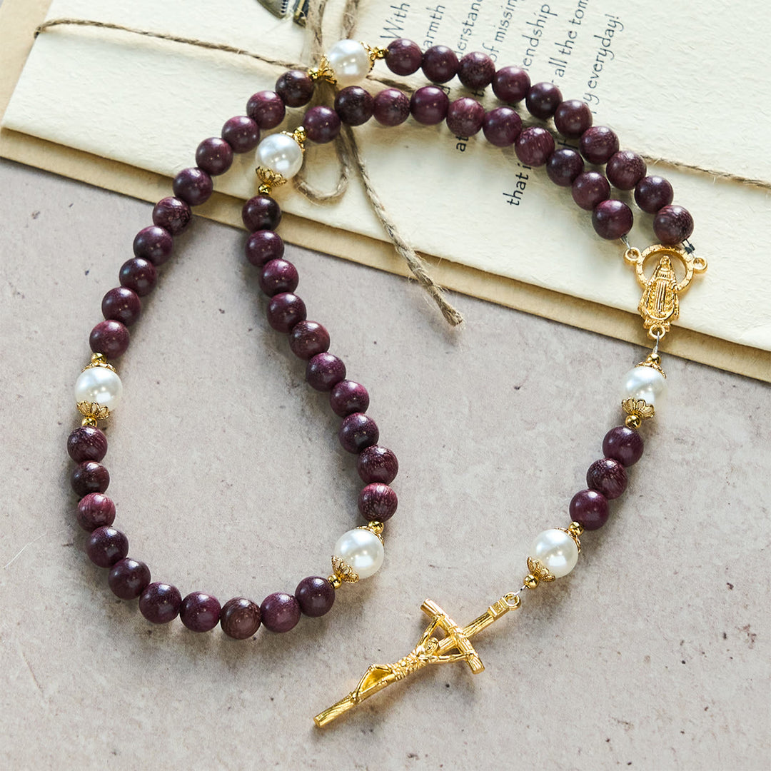 Christianartworkshop Elegant Perilla Wood Devotion Rosary with Our Lady & Crucifix - image 2