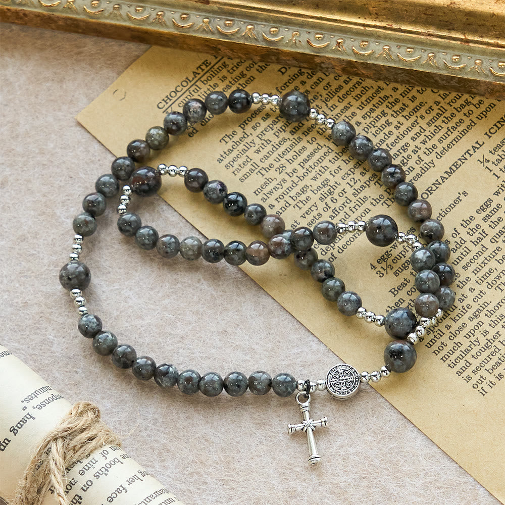 Christianartworkshop 6mm UV-Glow Flame Stone Rosary Bracelet: Ashy Texture & Illuminated Devotion - image 6