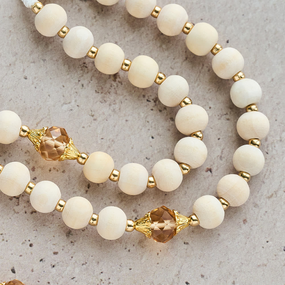 Christianartworkshop White Wood Bead Rosary with Champagne-Tone Accent: Faith & Calm Reminder for Quiet Moments - image 7
