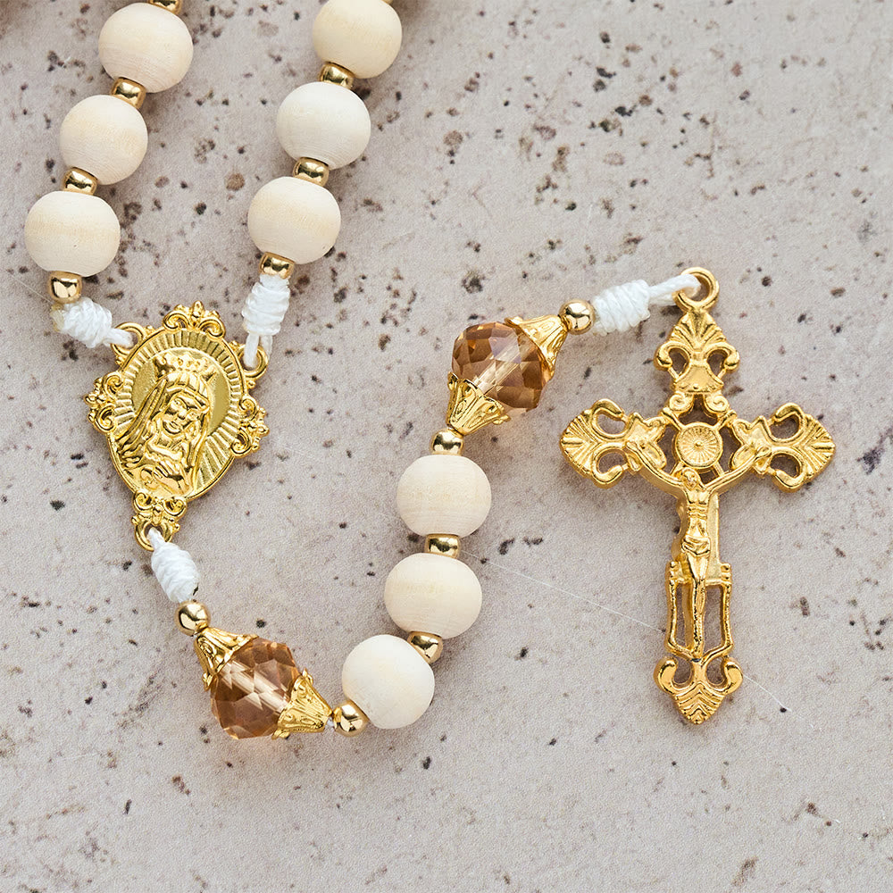 Christianartworkshop White Wood Bead Rosary with Champagne-Tone Accent: Faith & Calm Reminder for Quiet Moments - image 8