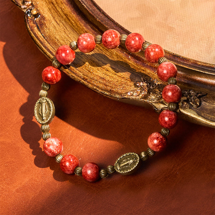 Christianartworkshop Vintage Red Green Glass Bracelet with Miraculous Medal: Faith & Grace Reminder for Daily Wear - image 10