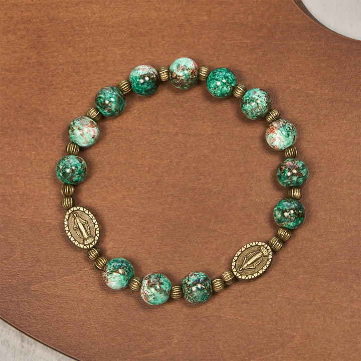 Christianartworkshop Oil-Painting Glass Rosary, Bracelet: Faith & Grace Reminder for Quiet Moments - Green Bracelet - image 14
