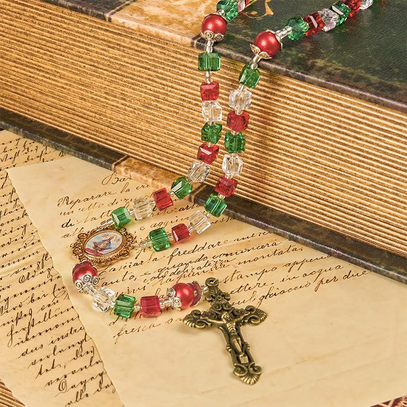 Christianartworkshop Our Lady of Guadalupe & Crucifix of 8mm Tricolor Beaded Handmade Rosary - image 1