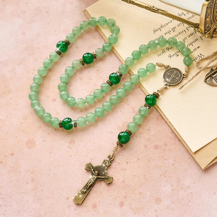 Christianartworkshop Blessed Green Aventurine Rosary: Jade Beads & St. Benedict Guardian Charm - image 3