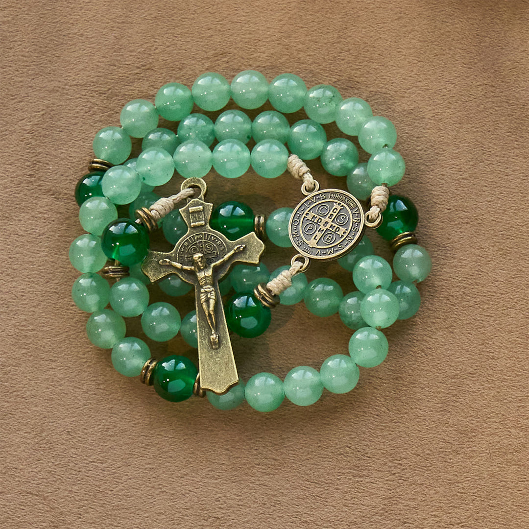 Christianartworkshop Blessed Green Aventurine Rosary: Jade Beads & St. Benedict Guardian Charm - image 5