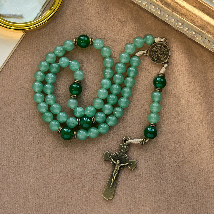 Christianartworkshop Blessed Green Aventurine Rosary: Jade Beads & St. Benedict Guardian Charm - image 4