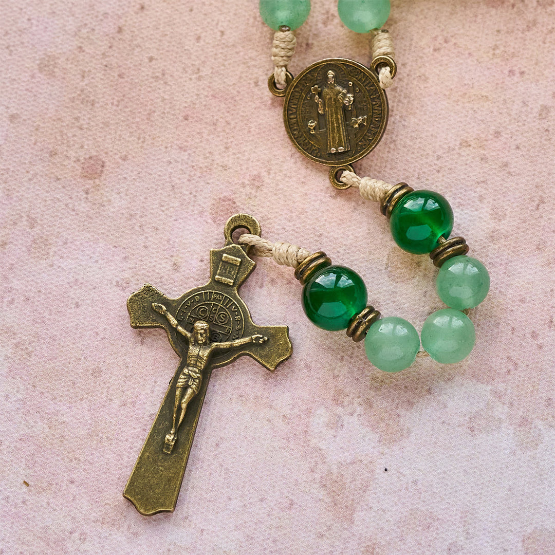Christianartworkshop Blessed Green Aventurine Rosary: Jade Beads & St. Benedict Guardian Charm - image 7