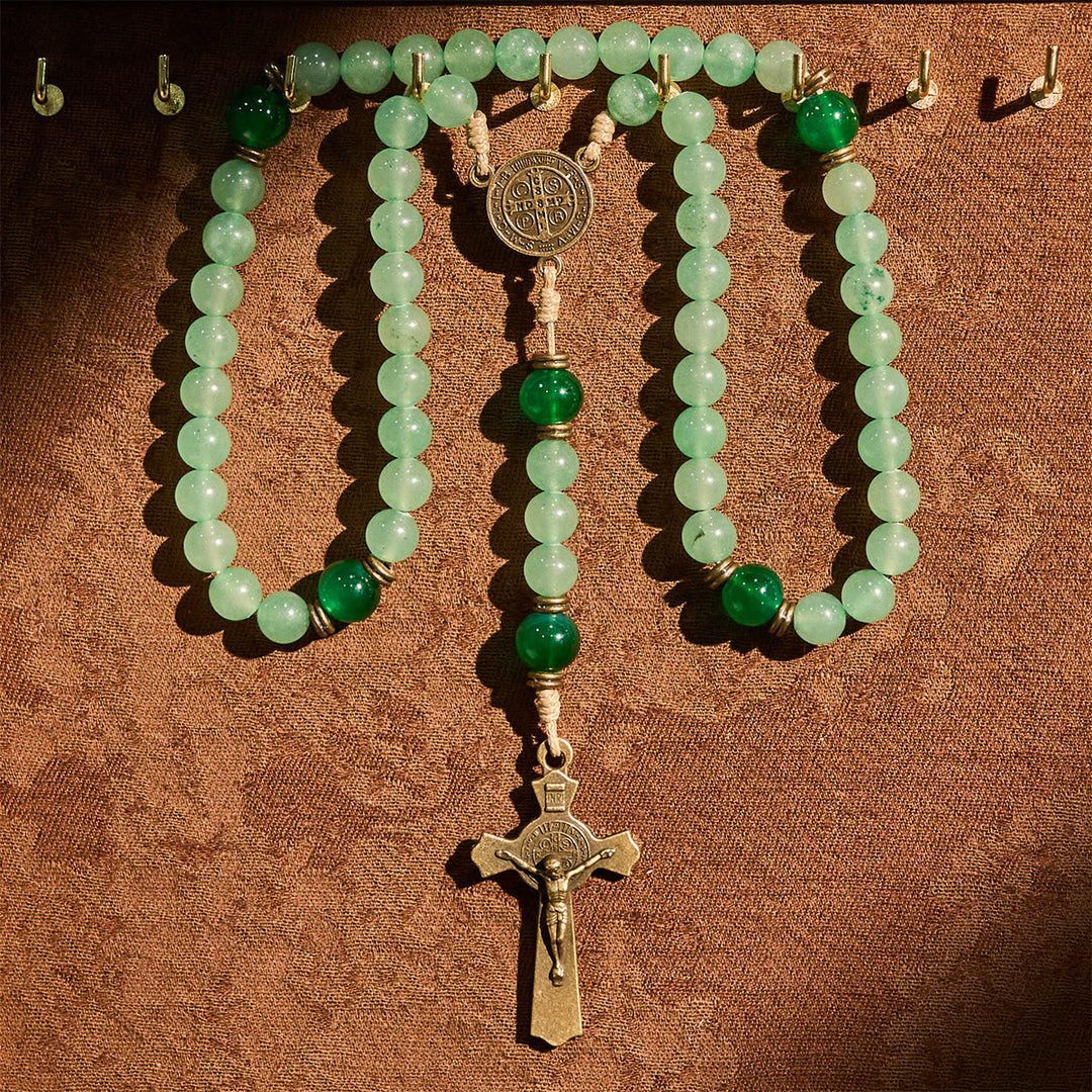 Christianartworkshop Blessed Green Aventurine Rosary: Jade Beads & St. Benedict Guardian Charm - image 8